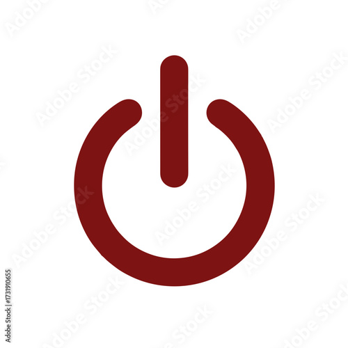 Isolated power button symbol on white background. Modern power button graphic in maroon brown color represents start, on and off switch. Use isolated power button as an element in design, for posters.
