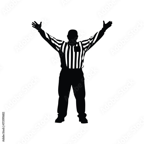 Silhouette of a Referee Signaling a Touchdown with Upward Extended Arms, hockey referee signaling penalty silhouette vector illustration