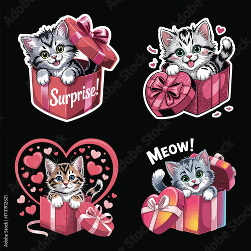Kittens in gift boxes present surprise