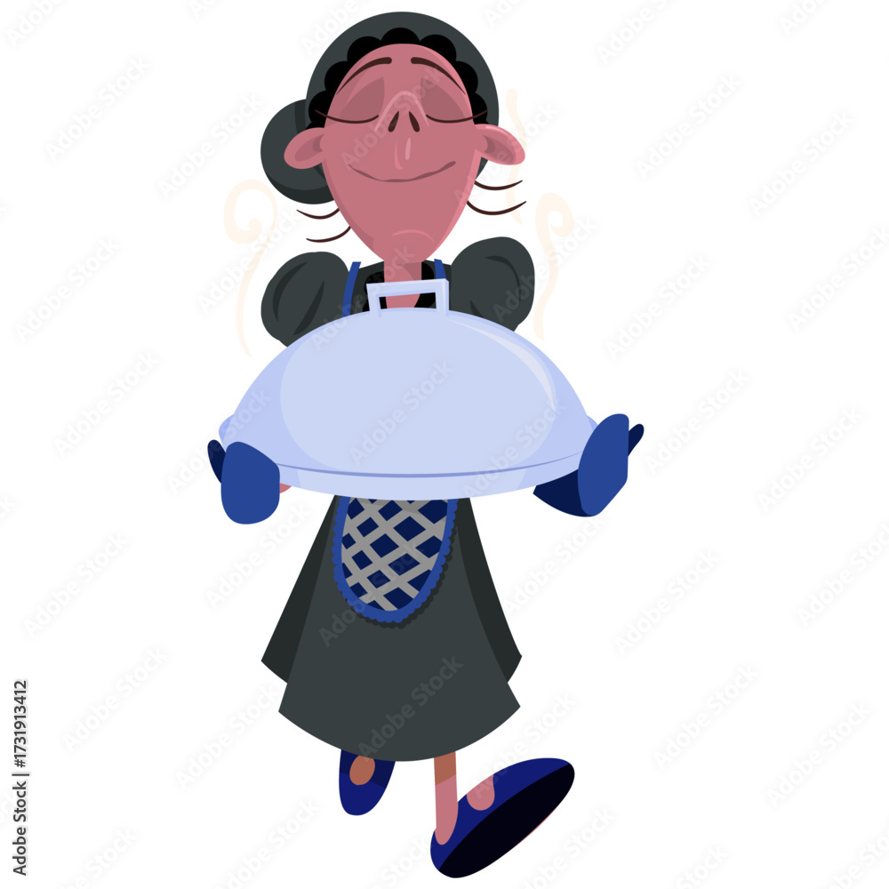 Cozinheira sorridente com bandeja de comida