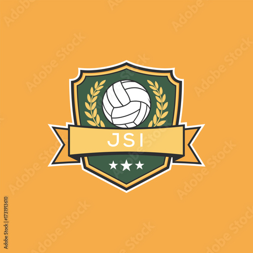 JSI Volleyball Logo Design JSI Modern Sports Shield Emblem with Ball, Laurel and Ribbon for Volleyball Club, JSI Tournament and Team Branding"
