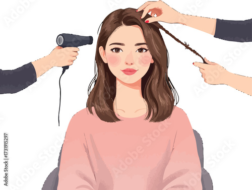 Vsai woman receiving hairstyling salon service makeover