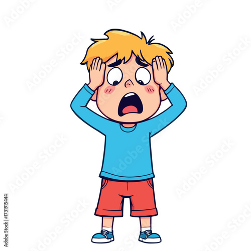 Vsai little boy feeling shocked and scared panicking