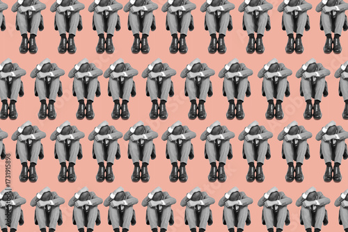 Schilderij op canvas pattern of businessmen curled up in the floor