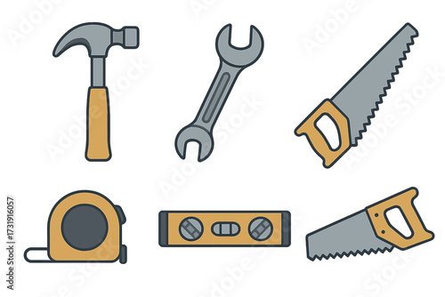 Essential collection of construction, carpentry, and repair hand tools for various building and DIY projects
