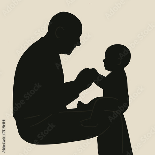 Grand father Holding Baby Silhouette Vector Illustration of Parenting and Family Bonding
