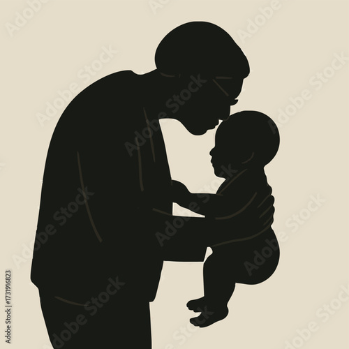Grand Parent Kissing Baby's Forehead Silhouette Tender Love and Family Bonding Vector