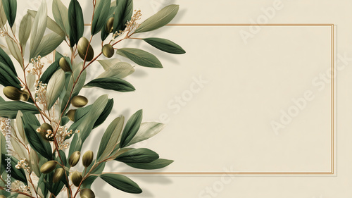 Wedding invitation template featuring olive green leaves and elegant design elements, perfect for creating a personalized and memorable event announcement
