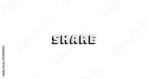 Share bold line popular internet button word. Online interaction. Web sharing. User communication. Content advertising. Black-and-white outline typography with shadow effect. Bungee Shade font used