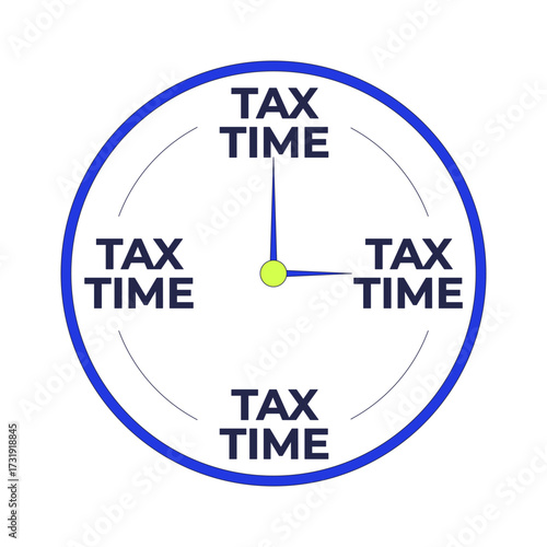 Tax time clock 2D cartoon object. Deadline taxation, urgency. Financial responsibility. Payment schedule. Tax season clockface isolated element flat vector clip art on white. Spot illustration
