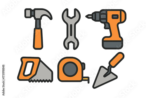 Collection of essential construction and home improvement tools for repair and building projects