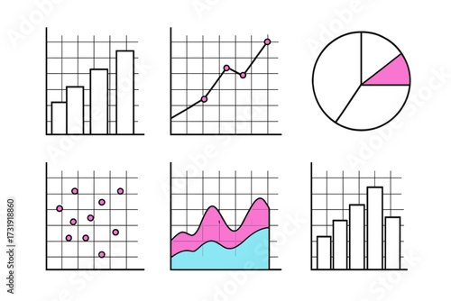 Diverse collection of business data charts and graphs for financial analysis, market trends, and reporting presentations