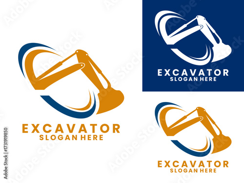 excavator with oval logo design vector template. Excavator or Heavy company logo design