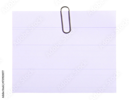 Blank lined notepaper with paperclip