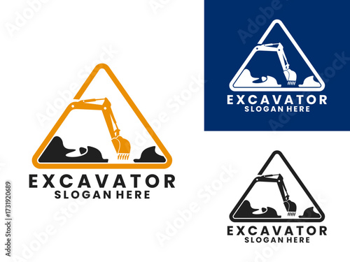 excavator with triangle and rocks design vector template