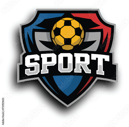 Sport Emblem: A dynamic sport emblem design, featuring a soccer ball at the center, conveying a sense of power and competitive spirit. Perfect for sports-related content and branding.