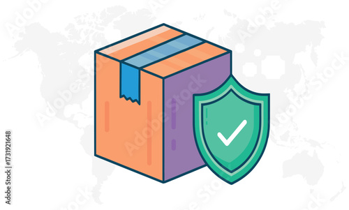 Vector art of secure package delivery with shield and check mark icon