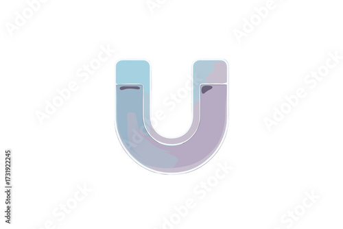 Stylized translucent glossy horseshoe magnet with soft gradient colors and smooth reflections on white background