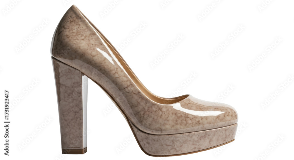 Obraz premium Isolated platform dress shoe stylish design, block heel, shiny taupe color, fashion item