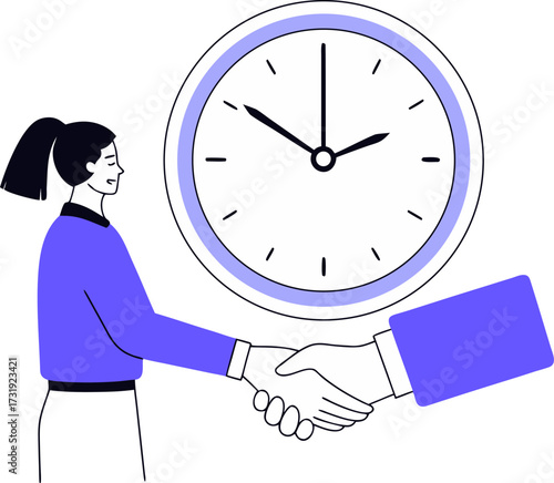 Business agreement and time management concept with woman and clock
