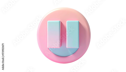 A glossy pink and light blue pause button sits isolated on a black background