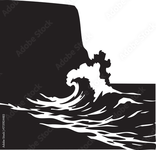 Silhouette of a Cliff with ocean waves
