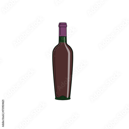 Red wine bottle in minimal flat design. Winery and wine menu card object icon. Vector illustration isolated on white background.