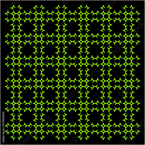 A glowing green lattice stretches endlessly, weaving intricate patterns of balance, harmony, and symmetry, reflecting infinite cycles of order, repetition, and continuity.