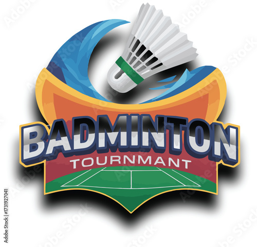 Badminton Tournament: A dynamic illustration of a badminton tournament, showcasing a stylized shuttlecock soaring above a vibrant court, ready for competitive play.