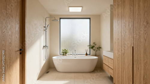 Wallpaper Mural Modern Minimalist Wooden Bathroom with Bathtub Torontodigital.ca