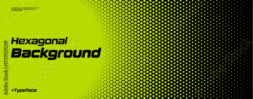 Hexagonal honeycomb green neon gradient, tech halftone background with bold rounded dynamic font for sport, race, technology. Perfect for banner, website, poster, branding, ads. Vector illustration