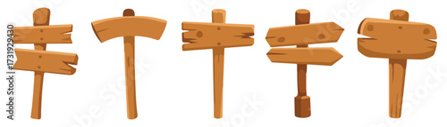 wooden sign board cartoon icon set