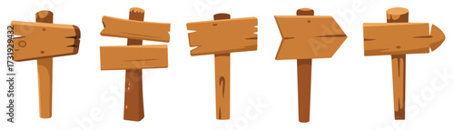 wooden sign board cartoon icon set