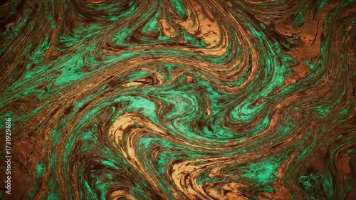 abstract fluid art painting copper green swirl background