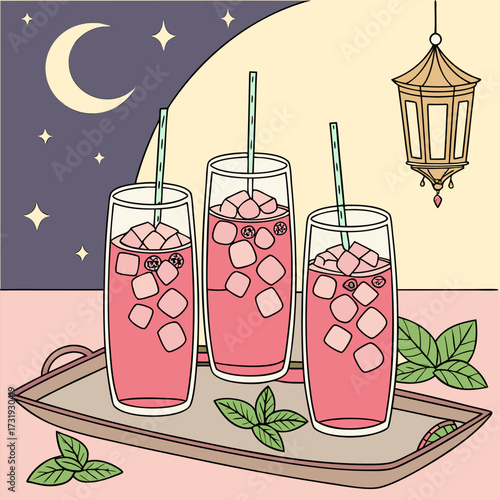 Luxurious Ramadan iftar table spread with lanterns, assorted savory and sweet dishes, glowing ambient lighting