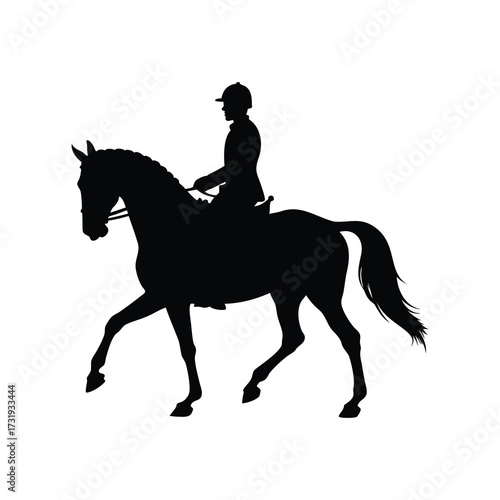 Silhouette of horse and rider in dressage with classic elegance and grace, horse and rider in dressage silhouette vector illustration