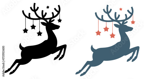 jumping christmas reindeer icon vector set