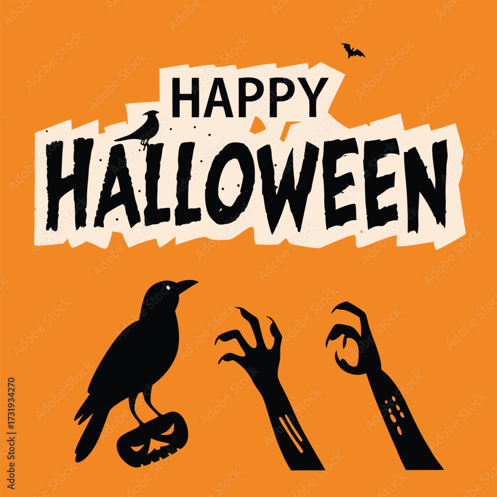 Obraz premium Happy Halloween Poster with Zombie Hands & Crow