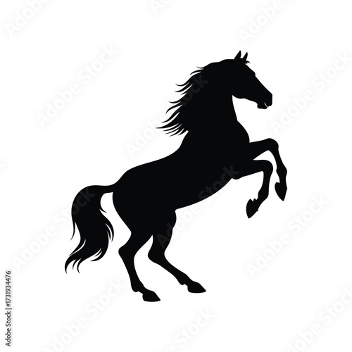 Elegant black horse silhouette rearing up on its hind legs gracefully, horse rearing silhouette vector illustration