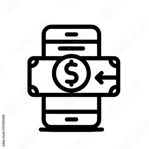 Mobile banking icon for money transfer on a transparent background