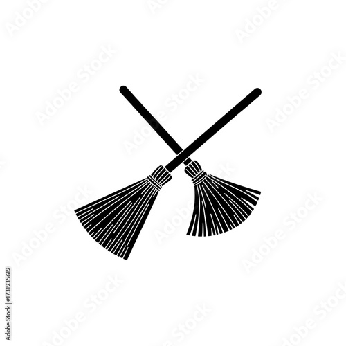Witch brooms crossed icon for Halloween on a transparent background