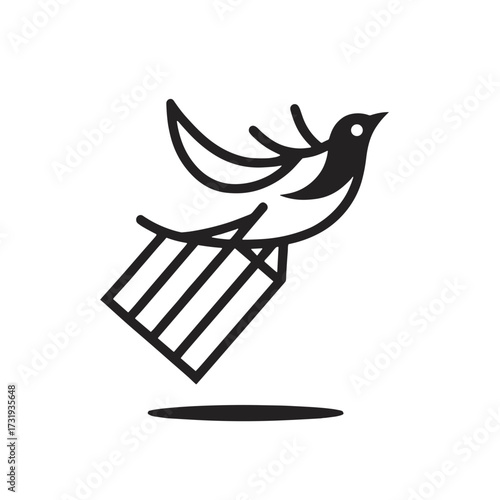 Bird flying out of a cage icon on a transparent background