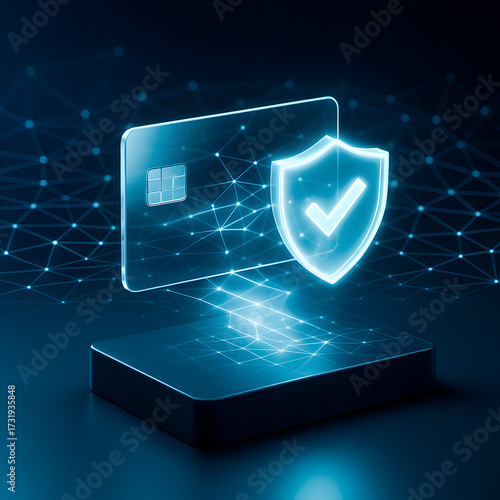 Secure Digital Payment Card with Shield Hologram, Fintech Security