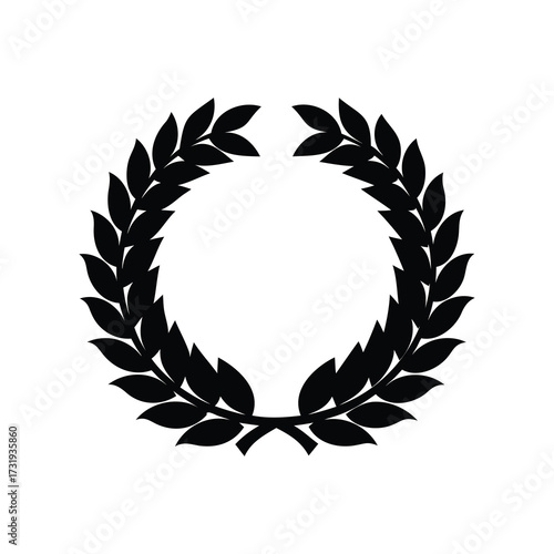 Black laurel wreath of victory, symbol of triumph and achievement, elegant design, laurel wreath silhouette vector illustration