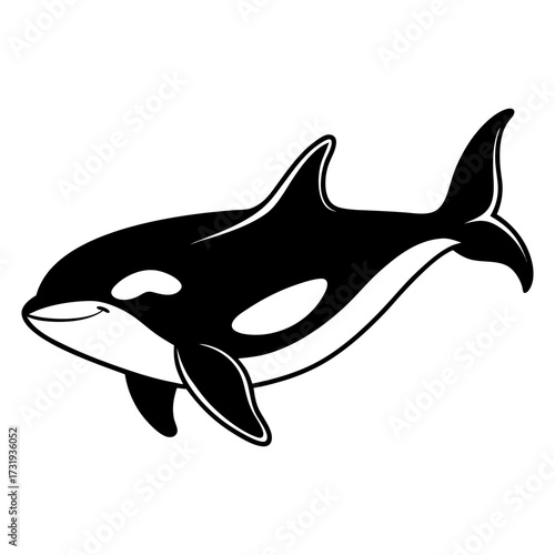 A photorealistic image of an orca, centered in the frame, against a stark white background. The orca is positioned mid-air, arched in a dynamic pose, as if leaping or diving. Its body exhibits the cha