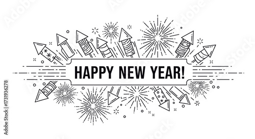 Happy New Year fireworks and celebration vector illustration