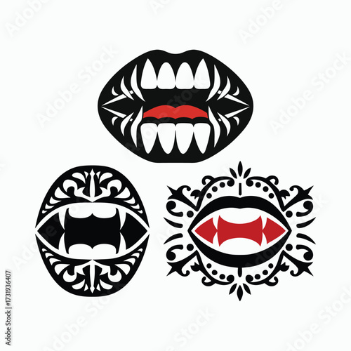 Vampire Mouth Fangs Gothic Horror Scary Halloween Decorative Design Vector Illustration