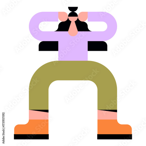 Flat female character doing yoga or fitness exercise