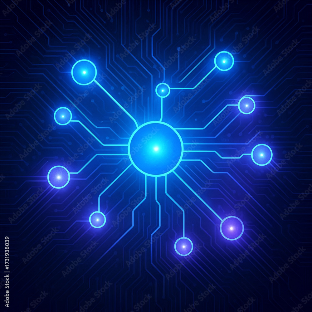 Obraz premium Glowing Network Circuit Illustration Depicting Technology, Digital Connectivity, and Modern Network Systems