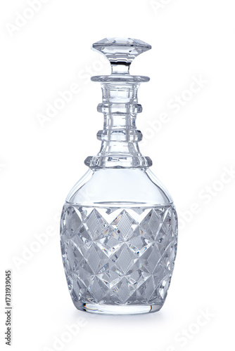 Crystal Glass Decanter with Stopper on White Background